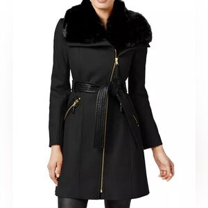 Via Spiga Asymmetric Faux-Fur-Collar Wrap Coat